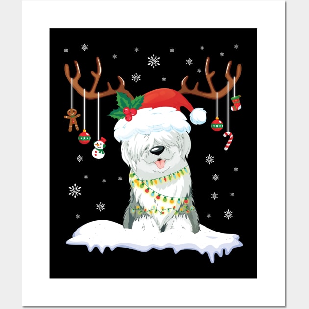 Old English Sheepdog Reindeer Santa Noel Costume DancE Snow Wall Art by bakhanh123